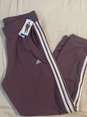 Adidas Women's Purple Track Pants with White Side Stripes